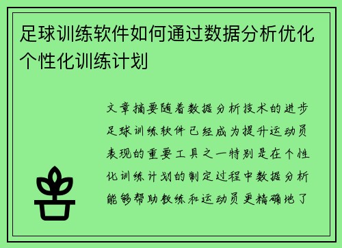 足球训练软件如何通过数据分析优化个性化训练计划